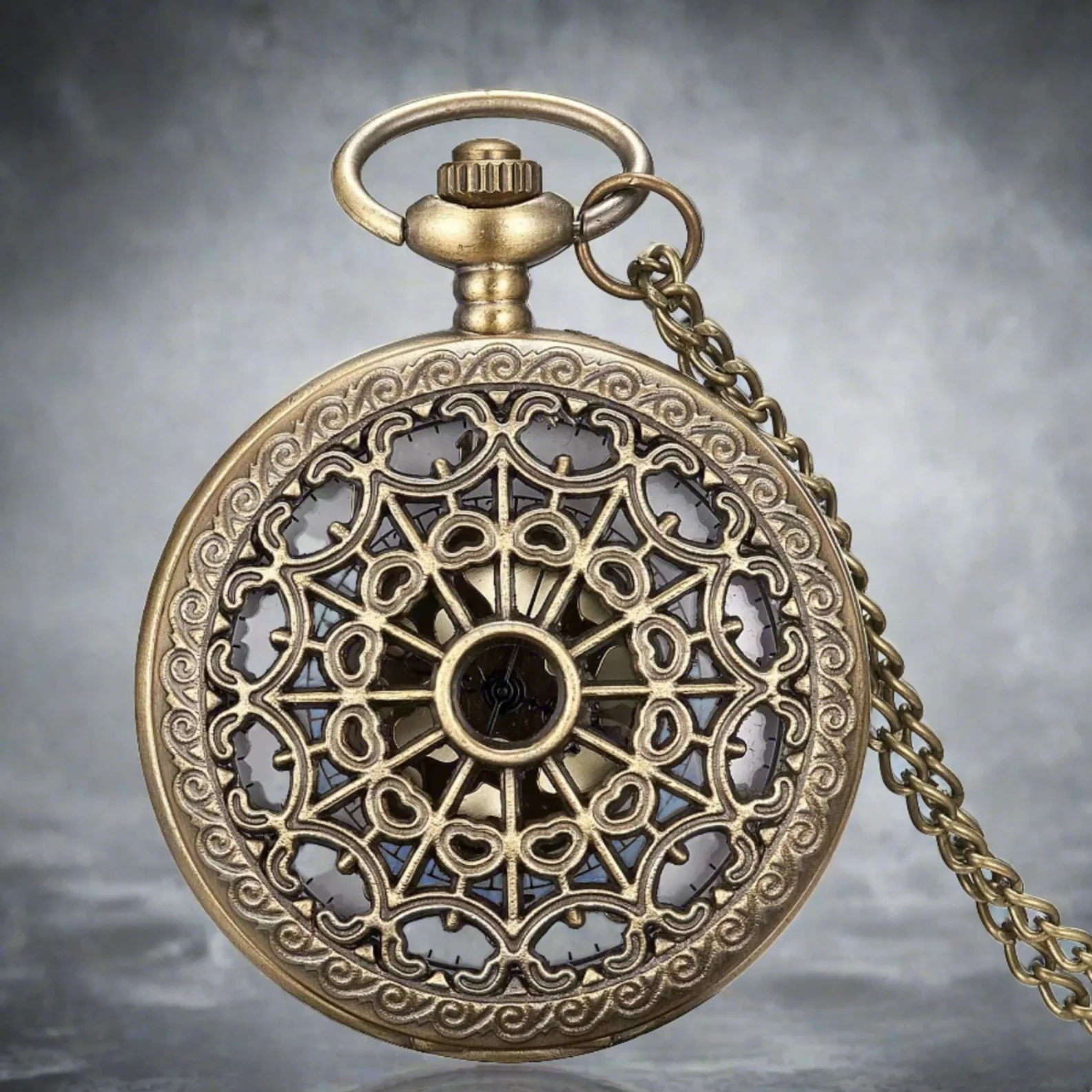 Steampunk Pocket Watch with Filigree Web Design - Image 6