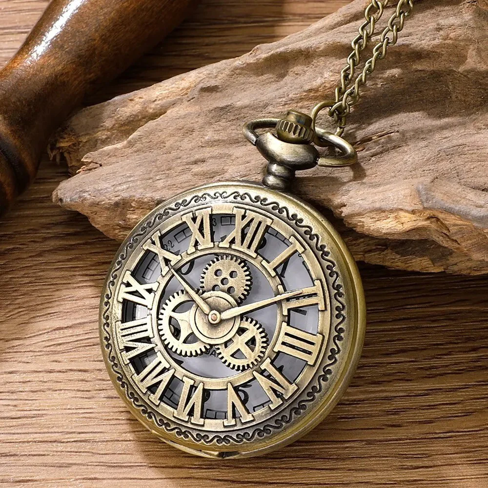 Steampunk Pocket Watch with Gears and Clock Face Design - Image 4