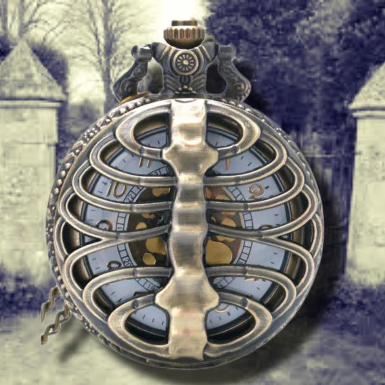 Steampunk Pocket Watch with Ribcage on Necklace Chain - Image 2