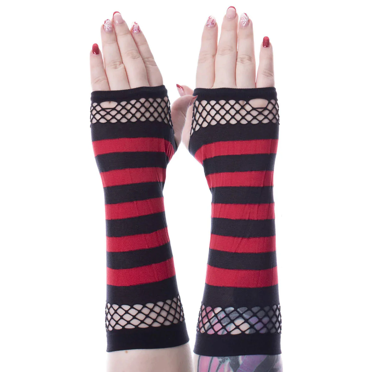 Striped Mesh Gloves Black/Red - Image 3
