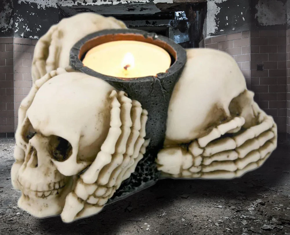 Three Wise Skulls Tealight Holder - Image 3