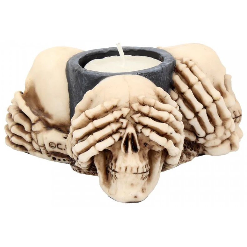 Three Wise Skulls Tealight Holder - Image 4
