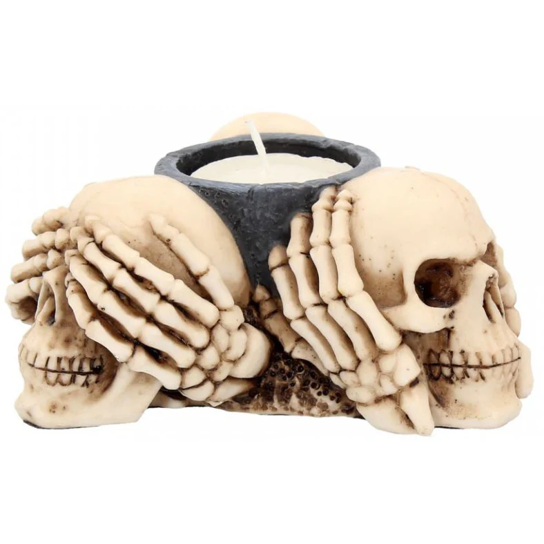 Three Wise Skulls Tealight Holder - Image 5