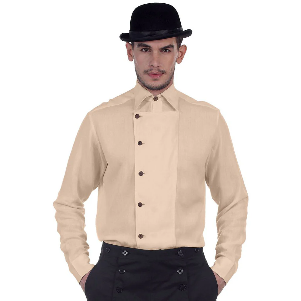 Ulysses Side Button Steampunk Shirt Almond (S) - Image 2