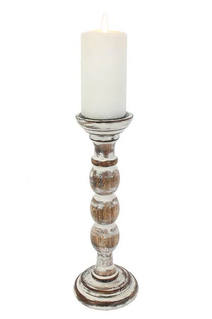 Whitewash wooden candle stand 30cm