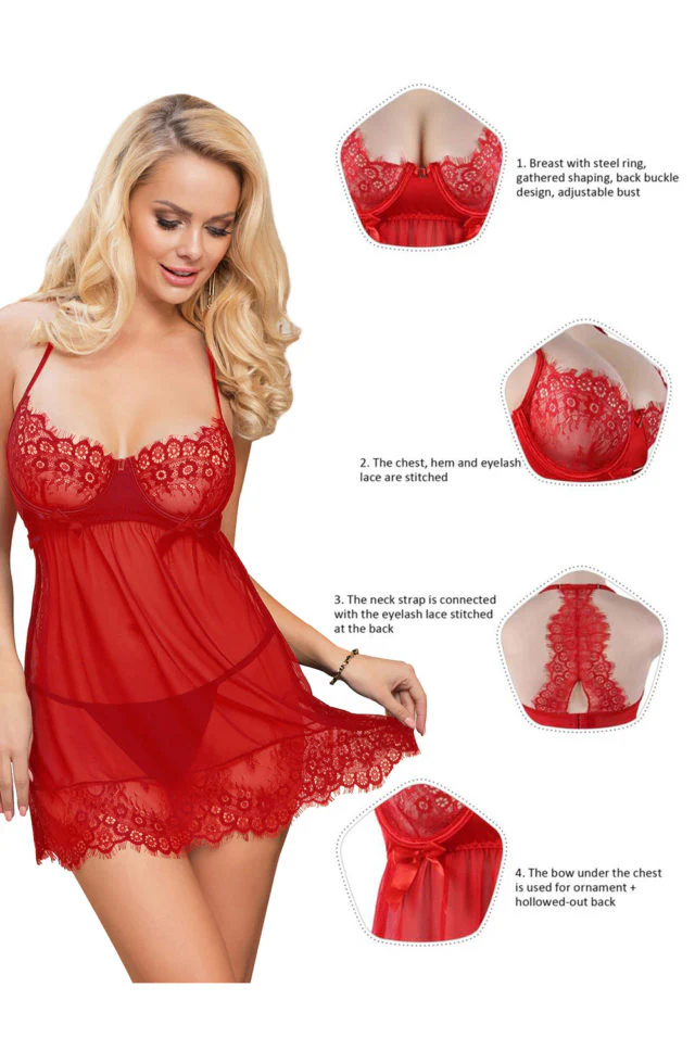 YesX Red Babydoll Set - Image 3